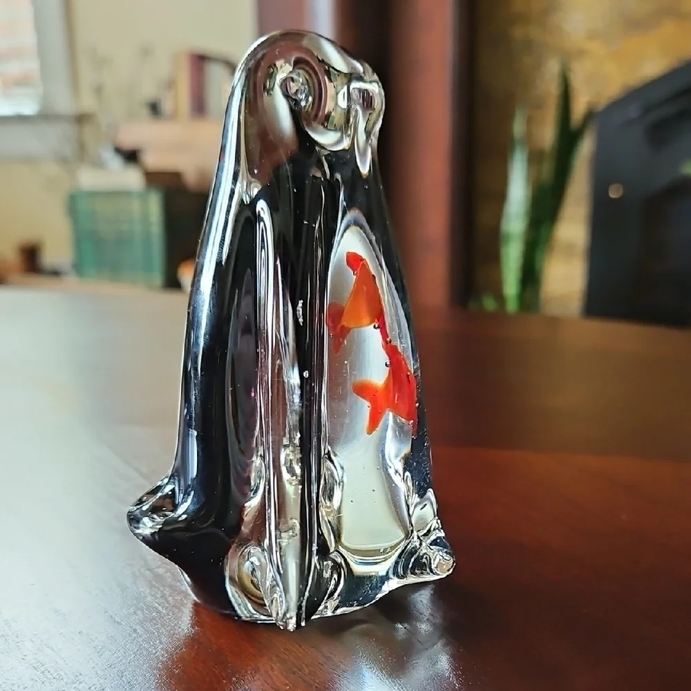 Vintage Handblown Murano Style Art Glass Penguin Aquarium Sculpture